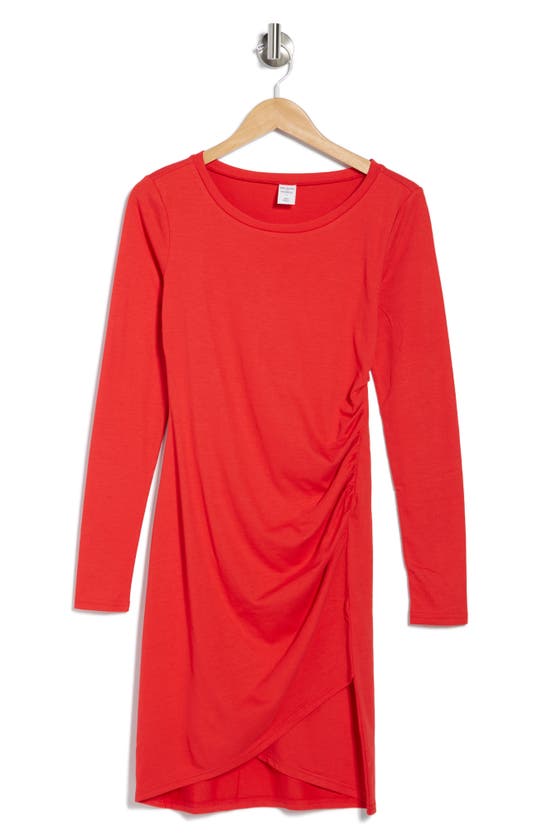 Melrose And Market Long Sleeve Side Ruched Dress In Red Chinoise