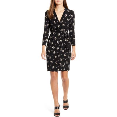 Anne Klein Rose Print Dress, Black