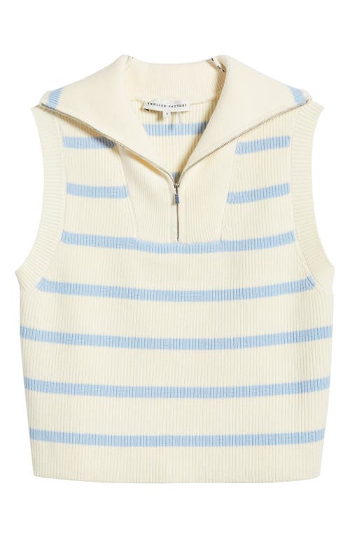 English Factory Stripe Sleeveless Half Zip Sweater In Ivory/powder Blue