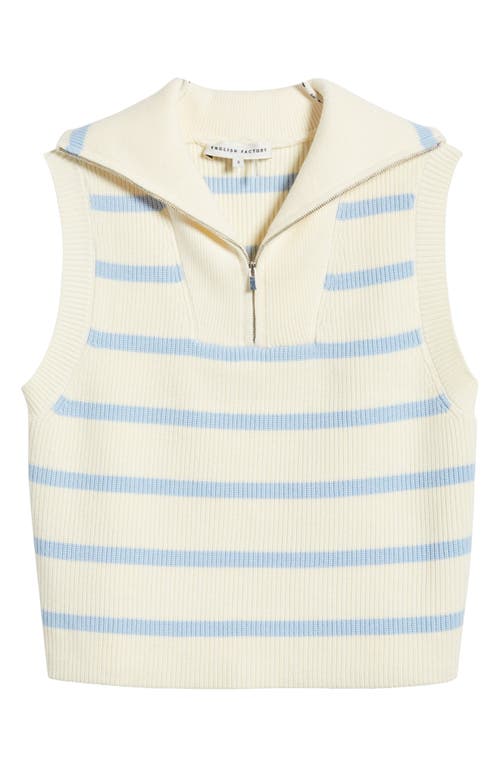 Shop English Factory Stripe Sleeveless Half Zip Sweater In Ivory/powder Blue