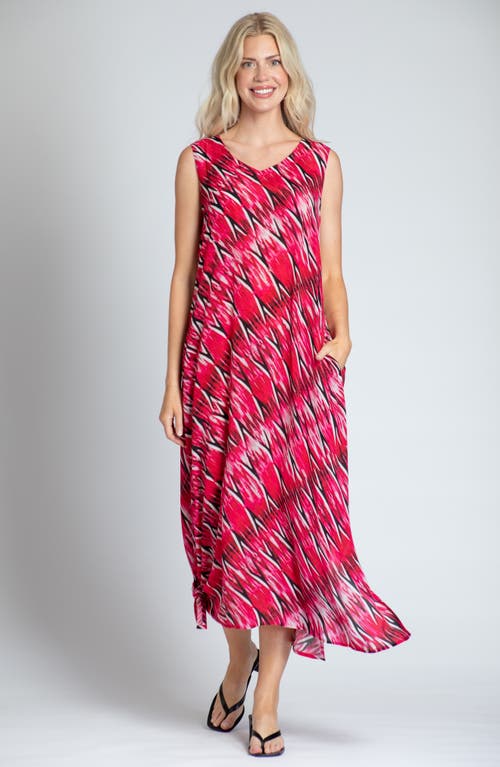 Shop Apny Print V-neck Sleeveless Chiffon Midi Dress In Red Multi