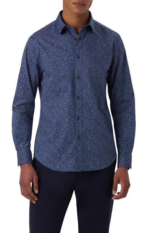 Bugatchi Julian Abstract Print Cotton Button-Up Shirt Navy at Nordstrom,