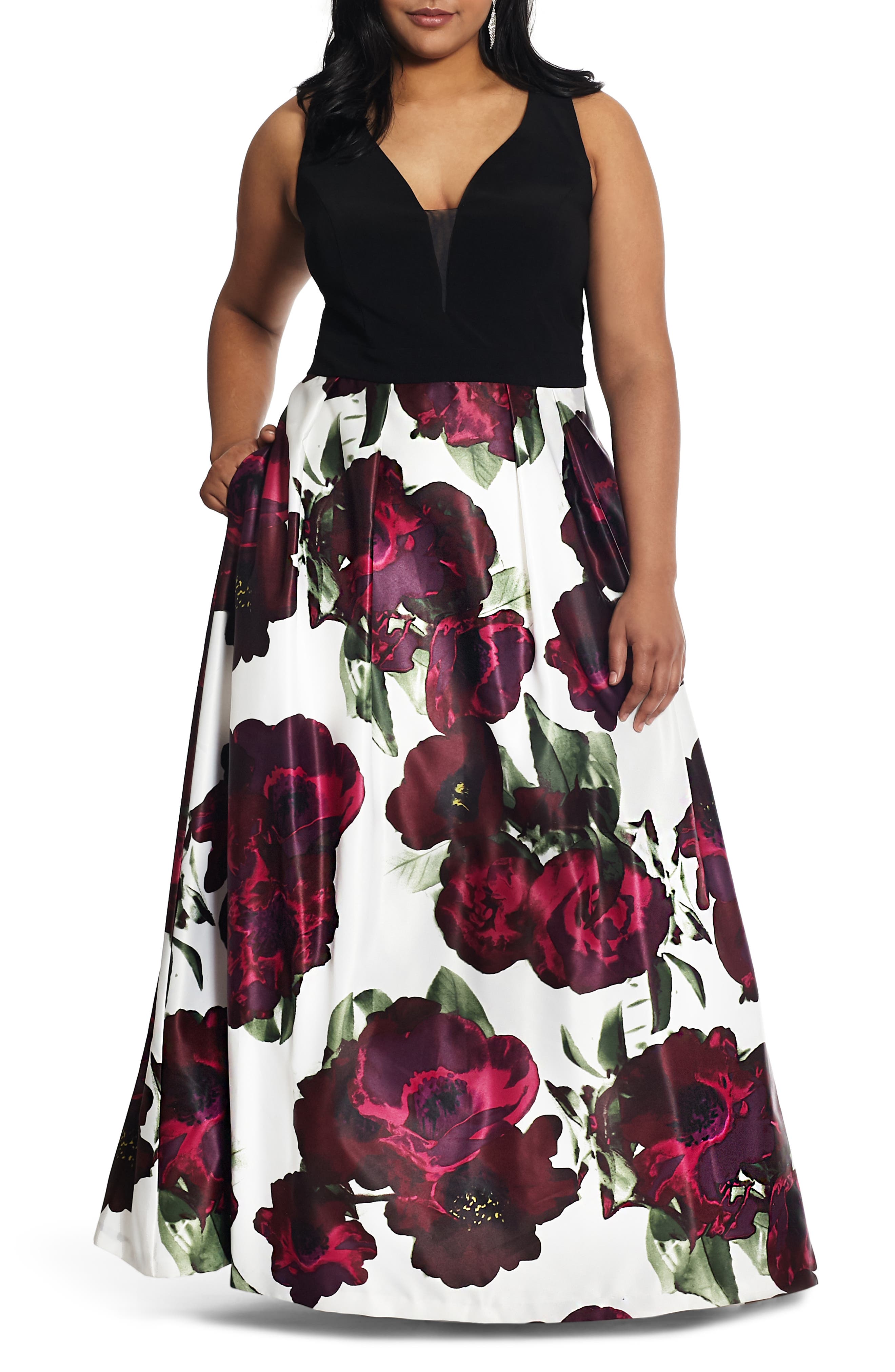 Plus Size Xscape Floral Evening Gown, Pink