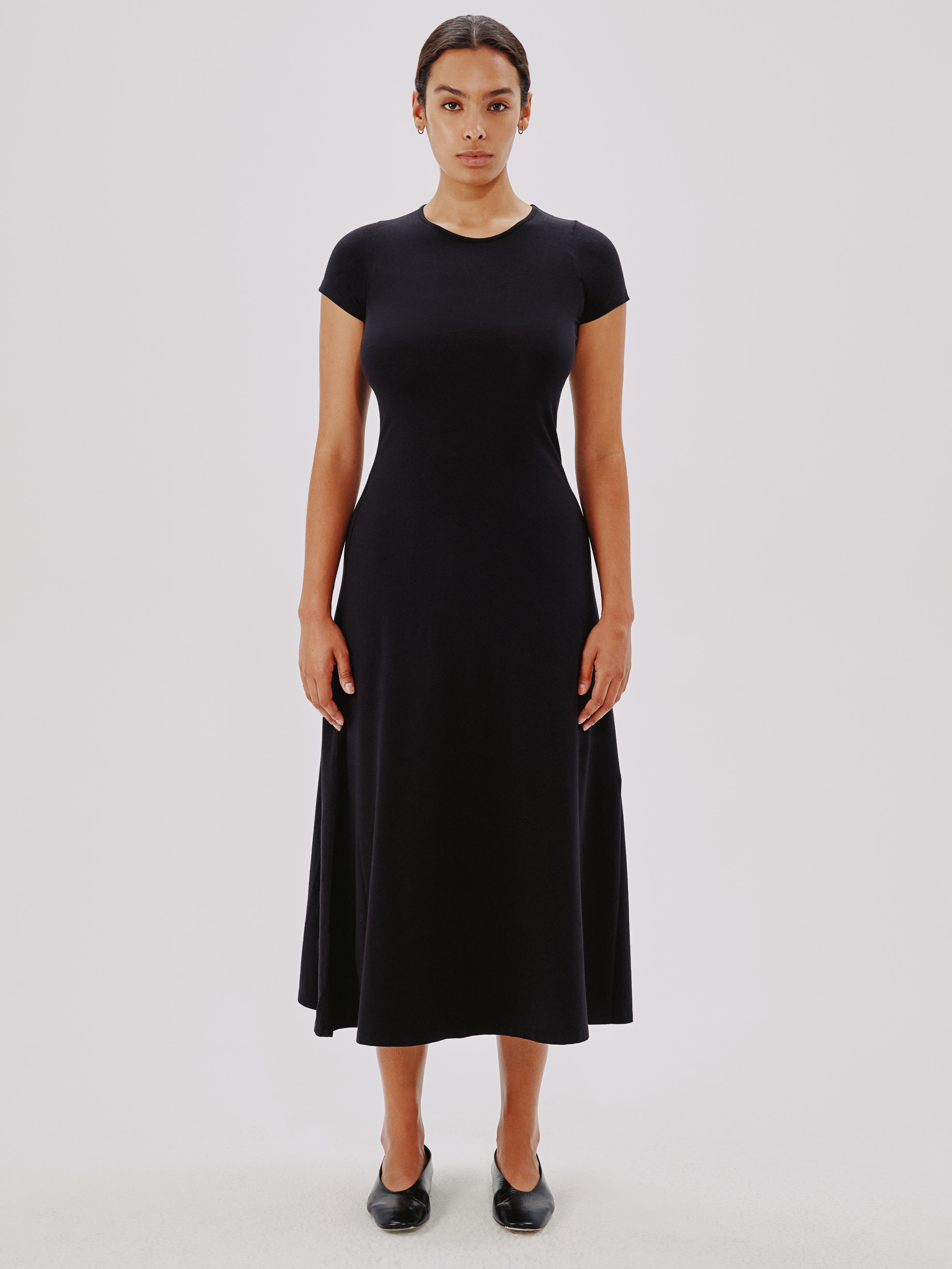 Another Tomorrow Short-sleeve Jersey Midi-dress In Black