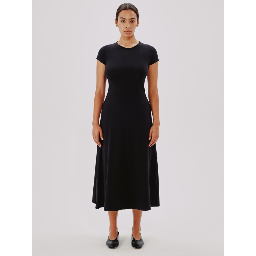 Another Tomorrow Short-sleeve Jersey Midi-dress In Black