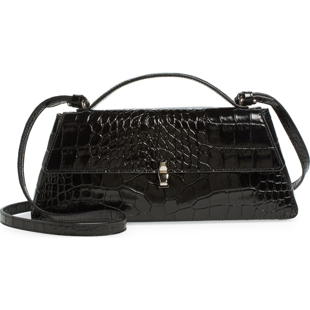 Reformation Gia Shoulder Bag In Black Croc-effect