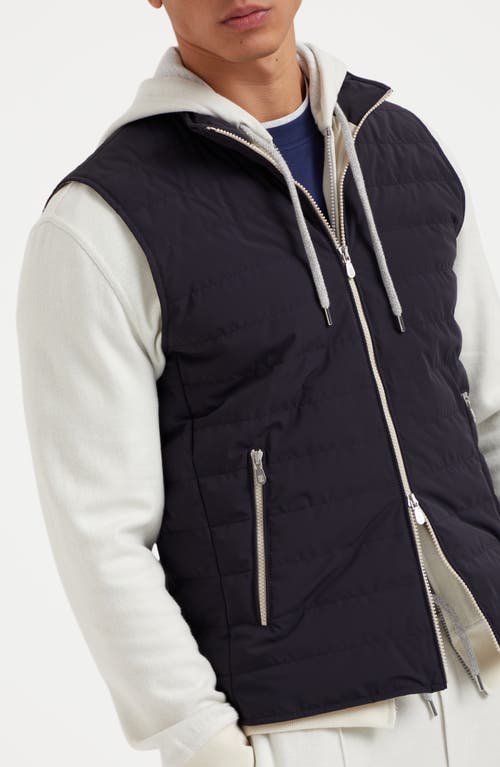 Shop Brunello Cucinelli Bonded Taffeta Lightweight Down Vest In Navy Blue