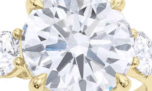 Hautecarat Three Stone Round Cut Lab Created Diamond Ring In 2.50 Ctw 18k Yellow Gold