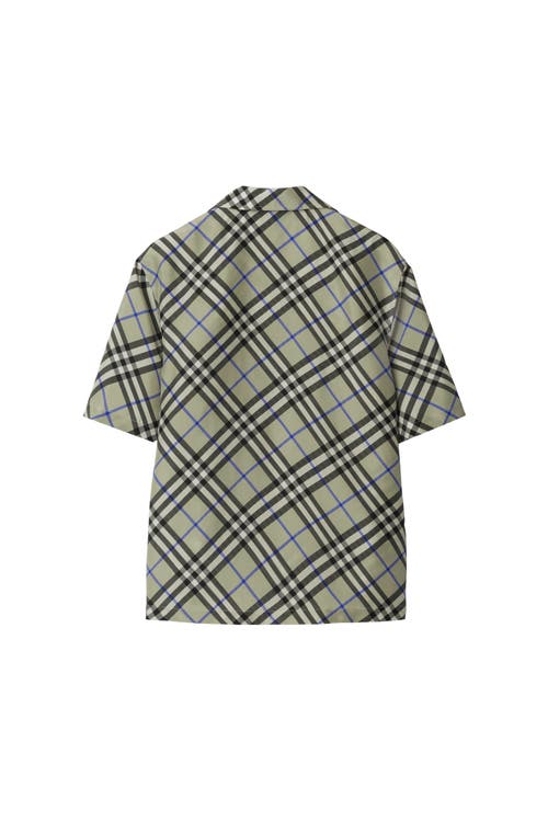 Shop Burberry Oversized Check Silk Shirt In Lichen