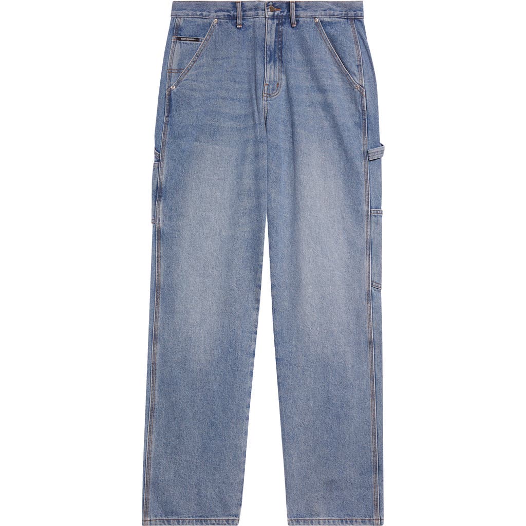 Shop Noon Goons Throttle Straight Leg Carpenter Jeans In Medium Wash Blue