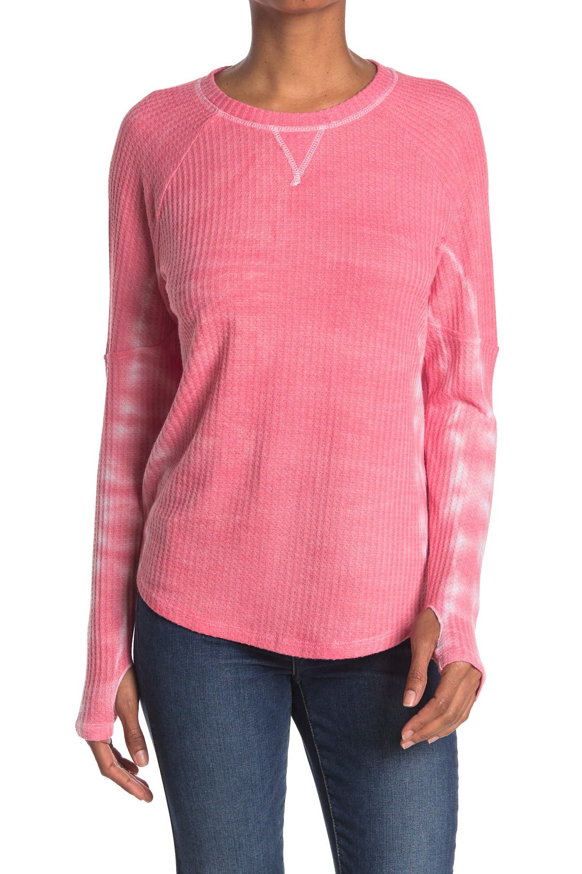 Sweet Romeo Tie Dye Thermal Thumbhole Shirt In Dark Red8
