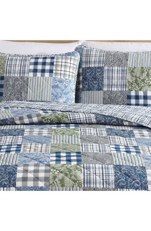 Eddie Bauer Cozy Plaid Cotton Quilt 3-piece Set In Blue/green