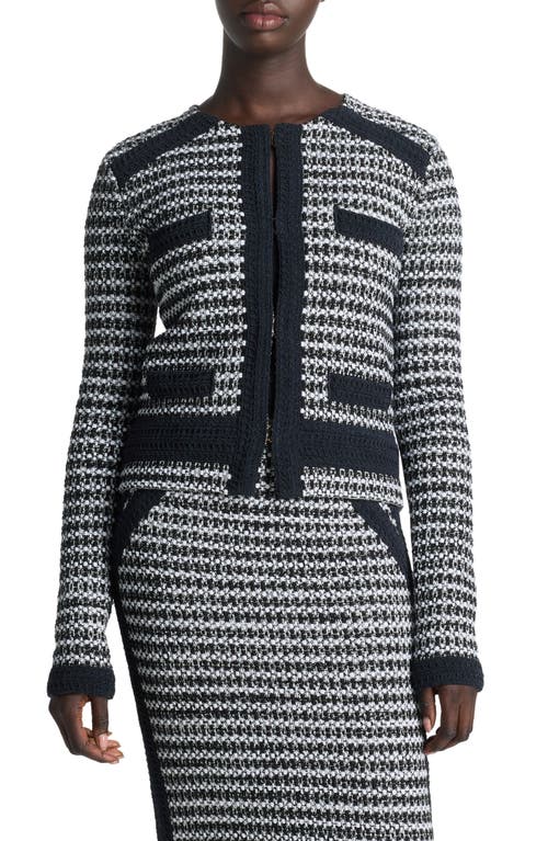 St John St. John Collection Bicolor Mixed Knit Crop Jacket In Black/ivory Multi