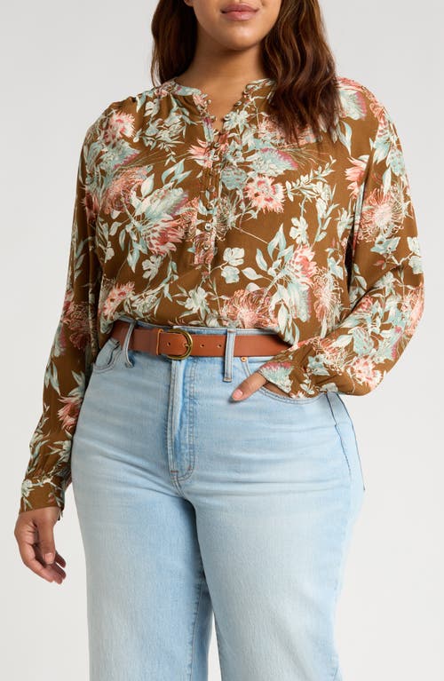 Shop Treasure & Bond Floral Print Long Sleeve Top In Brown Jessa Floral