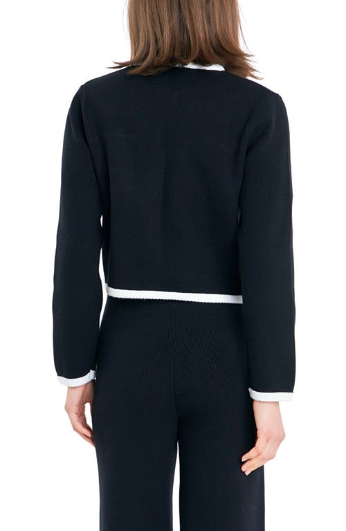 Shop English Factory Colorblock Crop Cardigan In Black/white