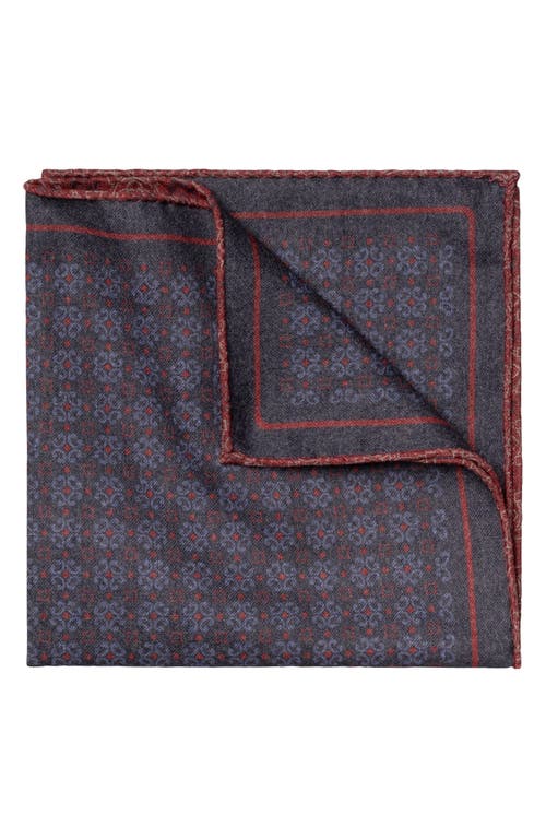 Eton Reversible Medallion Print Wool Flannel Pocket Square In Medium Red