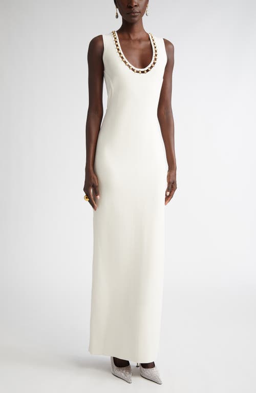 St. John Collection Embellished Milano Knit Gown in Ecru 