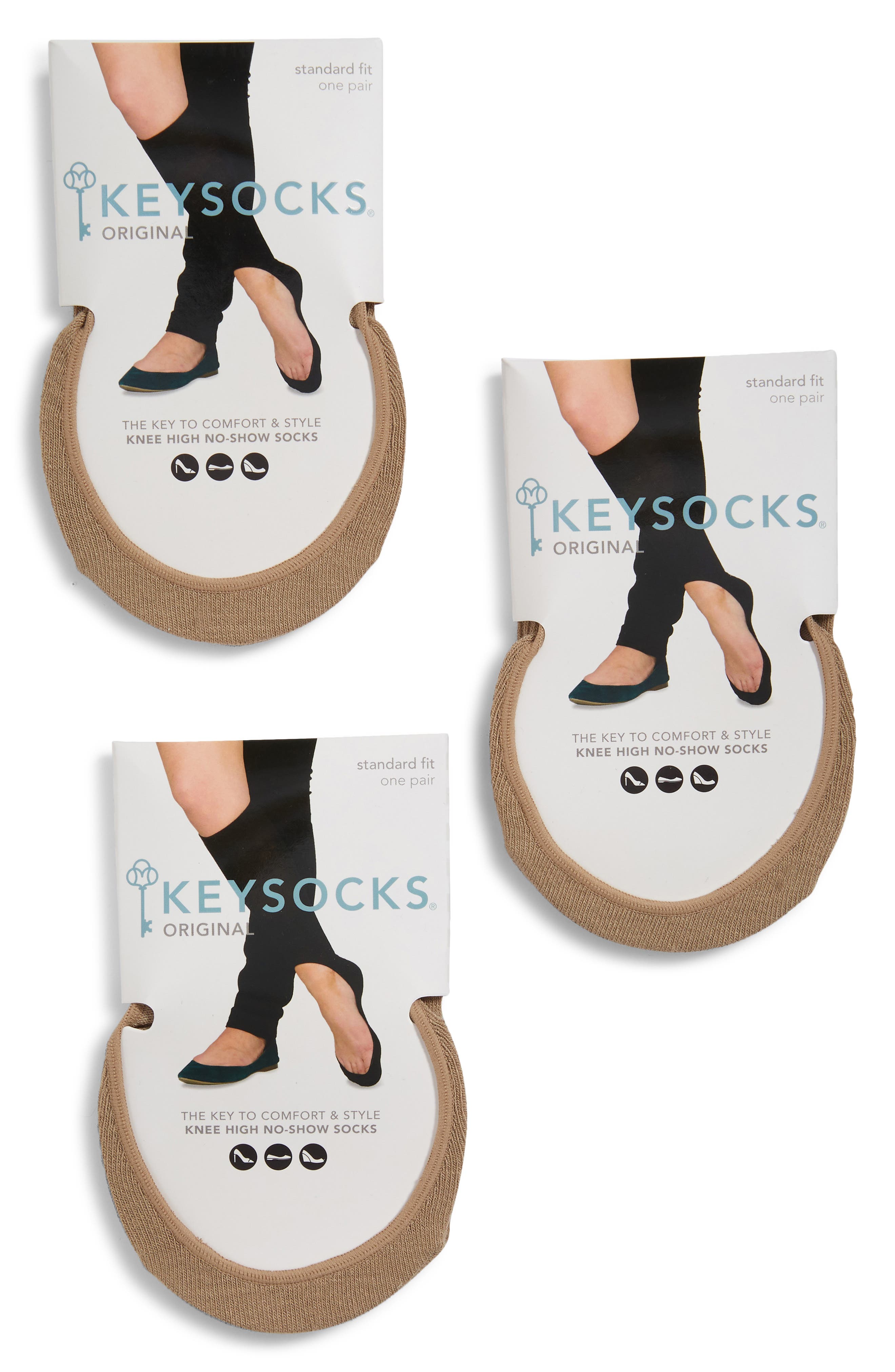 KEYSOCKS Original 3-Pack No-Show Socks in Nude at Nordstrom