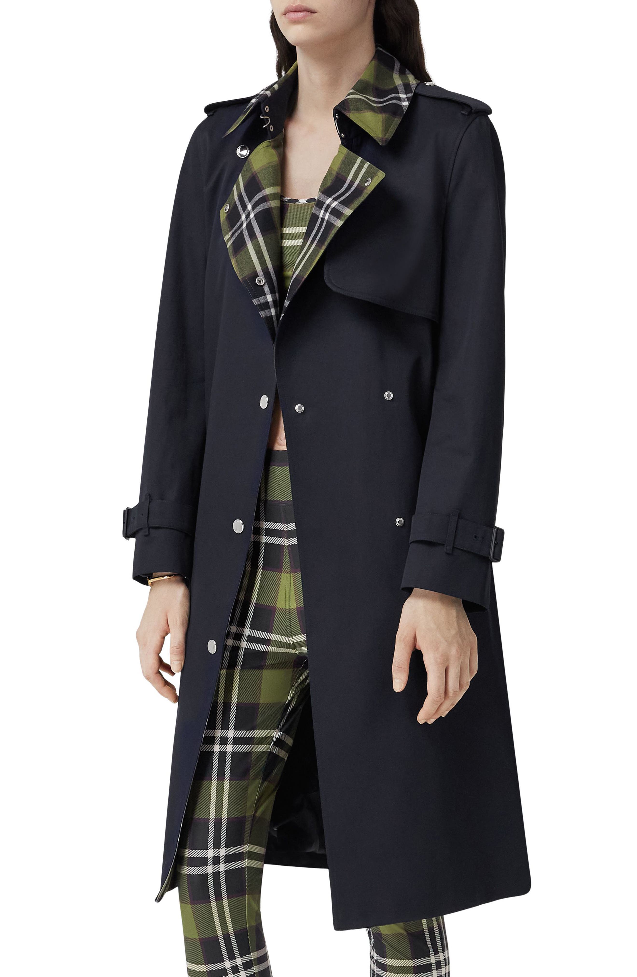 Burberry Cotton Gabardine Check Trench Coat in Natural Womens Clothing Coats Raincoats and trench coats 
