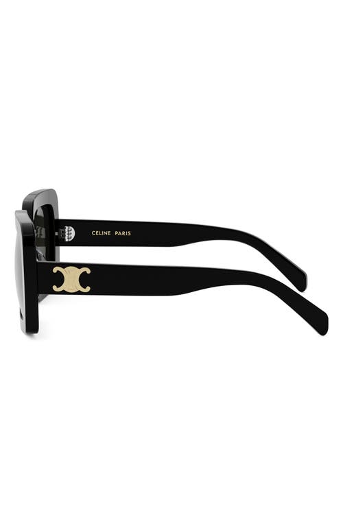 Celine Triomphe 56mm Square Sunglasses In Shiny Black/smoke