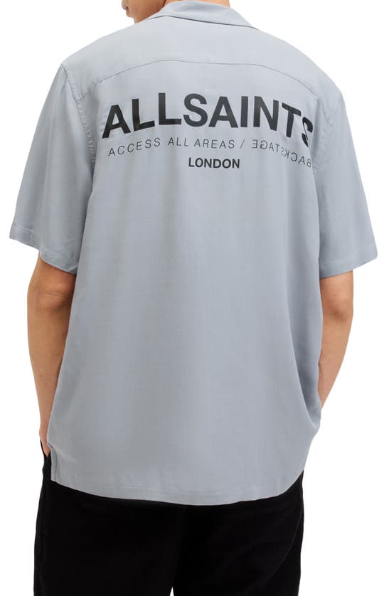 Shop Allsaints Access Short Sleeve Graphic Camp Shirt In Skyline Grey