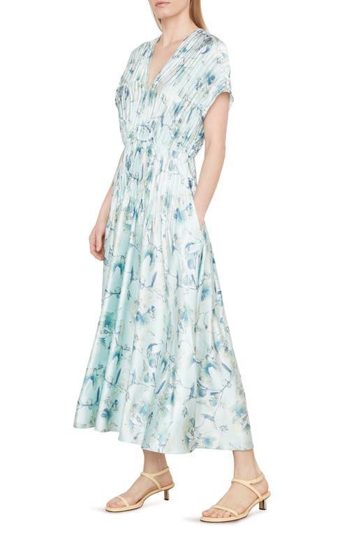 Vince Floral Crushed Satin Dress in Pale Lagoon at Nordstrom, Size Small