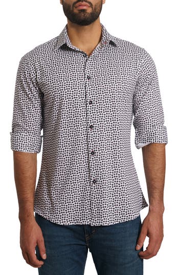 Jared Lang Sport Shirt In White Polka Dot
