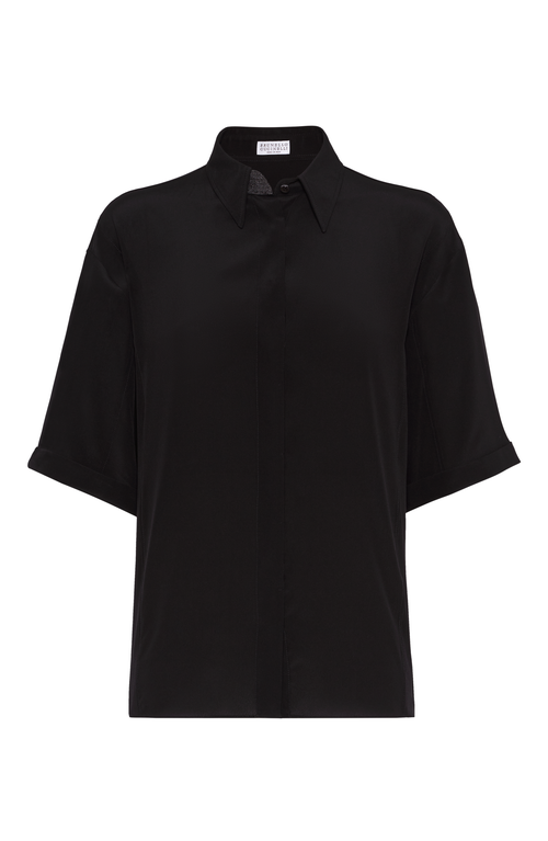 Brunello Cucinelli Crêpe De Chine Shirt In Black