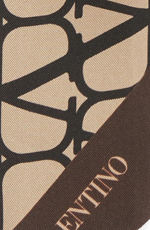 Shop Valentino Garavani Vlogo Monogram Silk Toile Skinny Scarf In V3d Beige/nero/tabacco