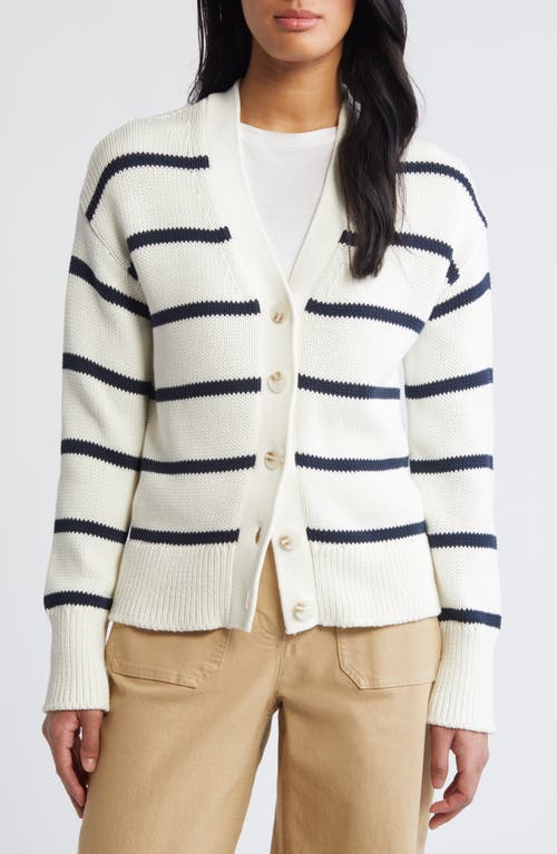 Shop Caslonr Caslon(r) Pima Cotton Cardigan In Ivory Cloud-navy Blazer Stripe