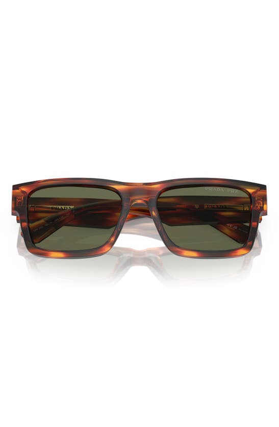 Prada 53mm Rectangular Polarized Sunglasses In Green/tort