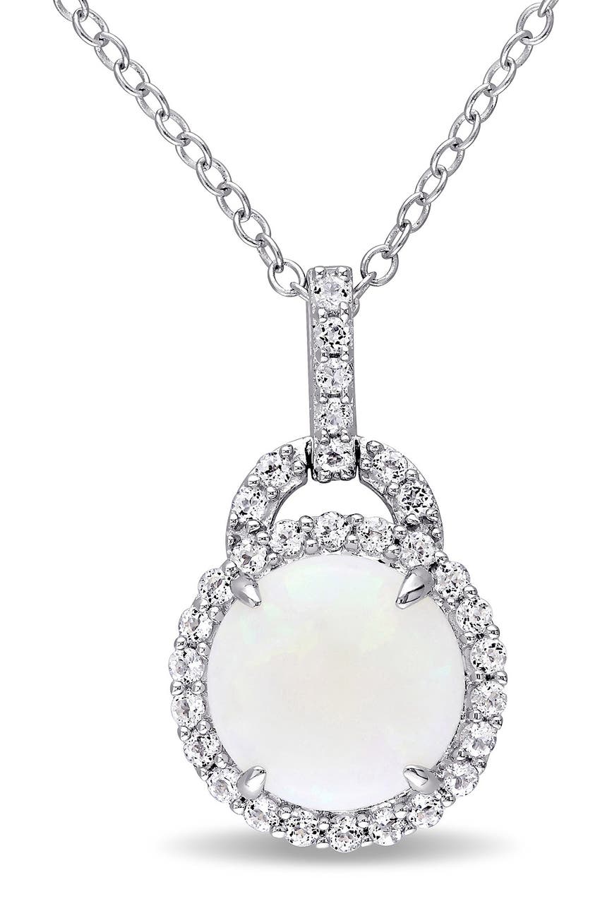 Delmar Sterling Silver Opal & White Topaz Pendant Necklace