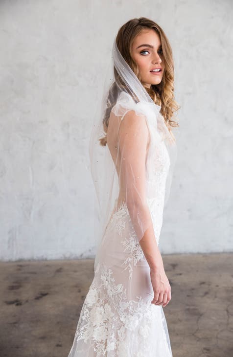 Janes Dress Studio 2 Layers Sequins Lace 3 Meters Cathedral Wedding Veils with Comb White Ivory Bridal Veil