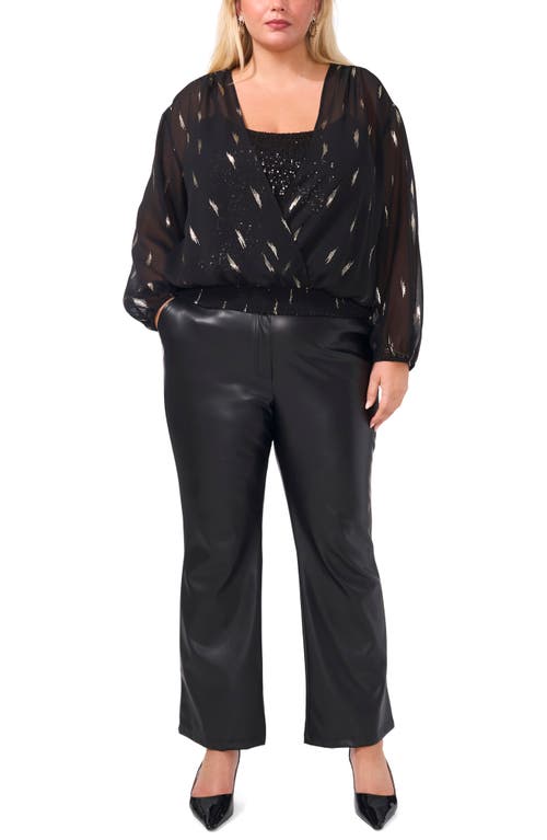 Vince Camuto Sequin Metallic Surplice Long Sleeve Top In Rich Black