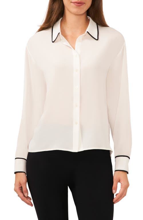 halogen(r) Split Back Contrast Piping Button-Up Top in New Ivory