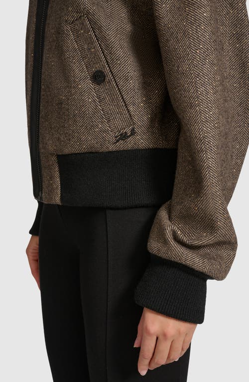 Karl Lagerfeld Paris Sparkle Herringbone Bomber Jacket In Brown Multi