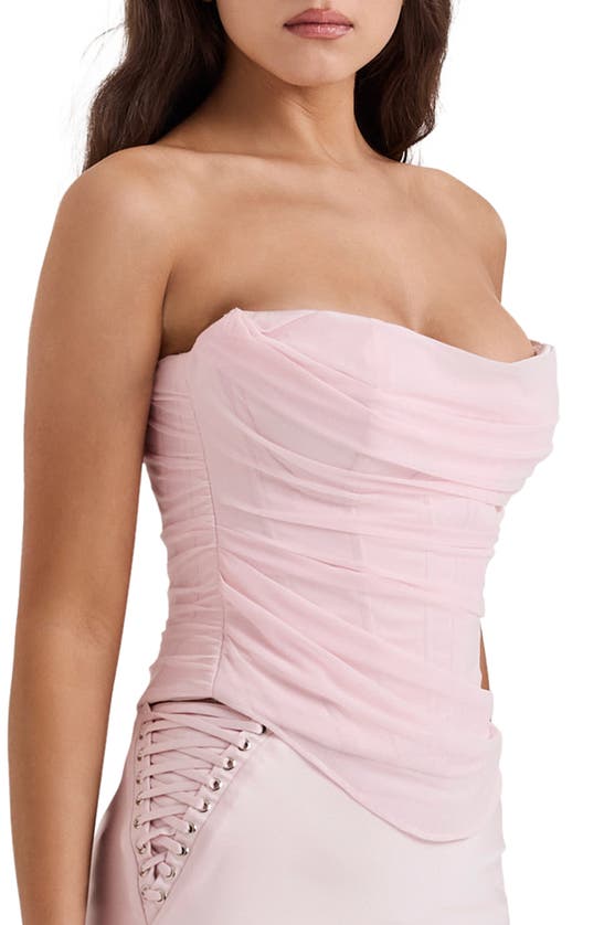 Shop House Of Cb Georgie Mesh Strapless Corset Top In Pinkesque