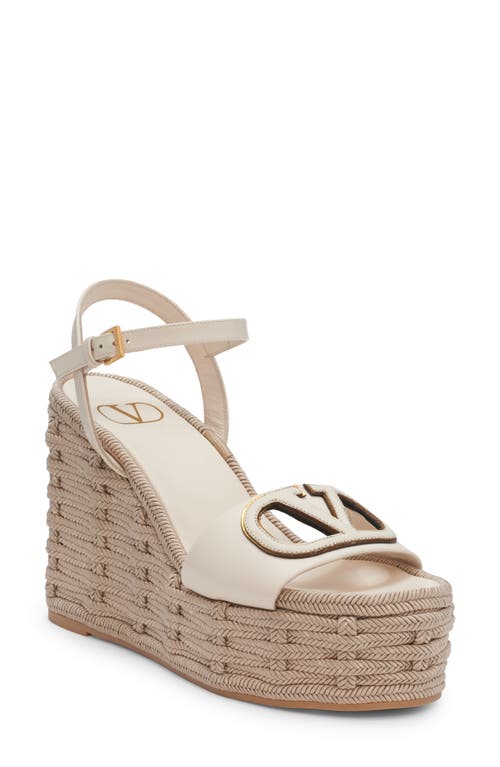 Shop Valentino Garavani Vlogo Espadrille Wedge Sandal In Light Ivory/antique/grey