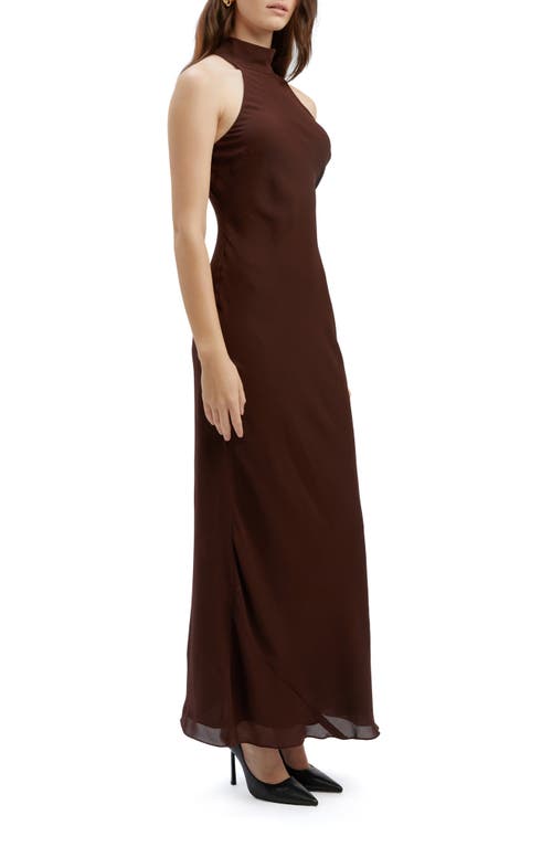 Shop Bardot Ola Mock Neck Chiffon Maxi Dress In Chocolate