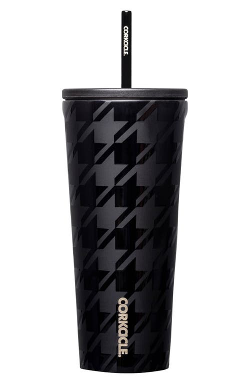 Corkcicle 24-Ounce Insulated Cup with Straw in Onyx Houndstooth at Nordstrom
