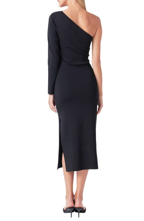 Shop Endless Rose One-shoulder Cutout Knit Midi Dress In Black