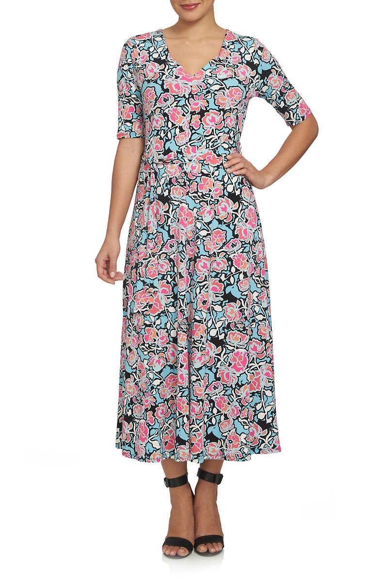 Chaus Flowerscape Tie Waist Midi Dress | Nordstrom