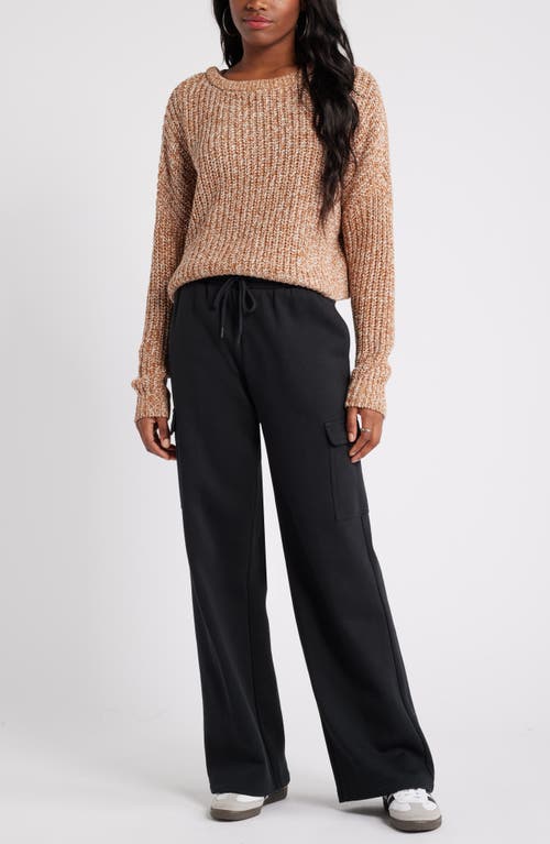 Bp. Elastic Waist Wide Leg Fleece Cargo Pants In Black Jet