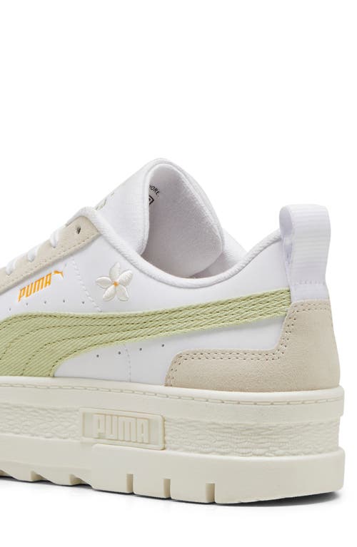 Shop Puma Mayze Floral Embroidery Platform Sneaker In  White-pistachio Green