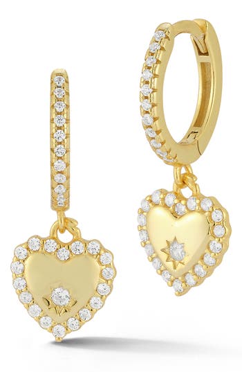 Glaze Jewelry Cz Pavé Heart Dangle Huggie Hoop Earrings In Gold