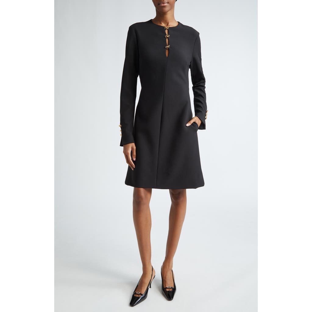 Lela Rose Bow Detail Long Sleeve A-Line Dress in Black