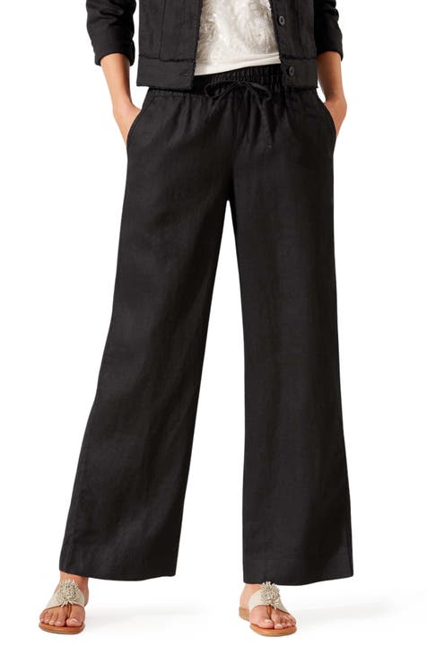 High waisted linen pants in black for women