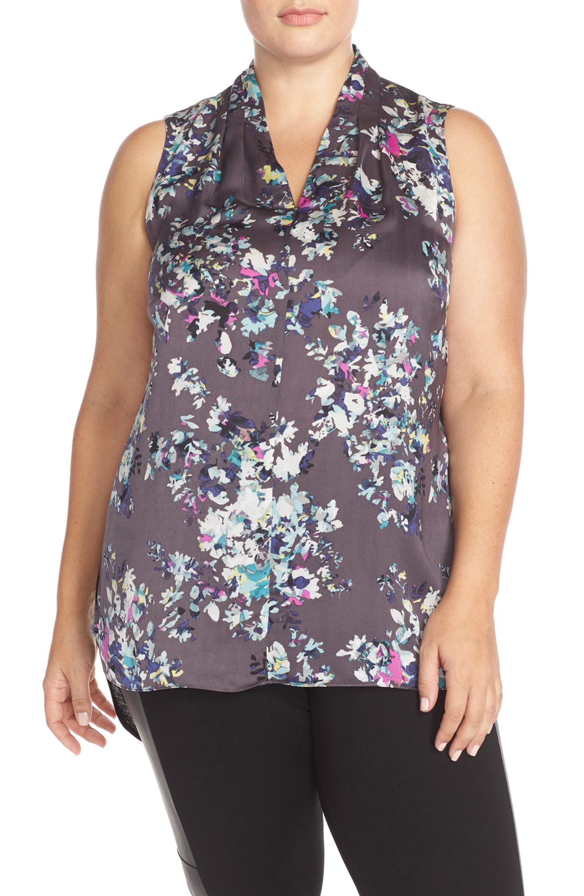 Ellen Tracy V-Neck Mixed Media Top (Plus Size) | Nordstrom