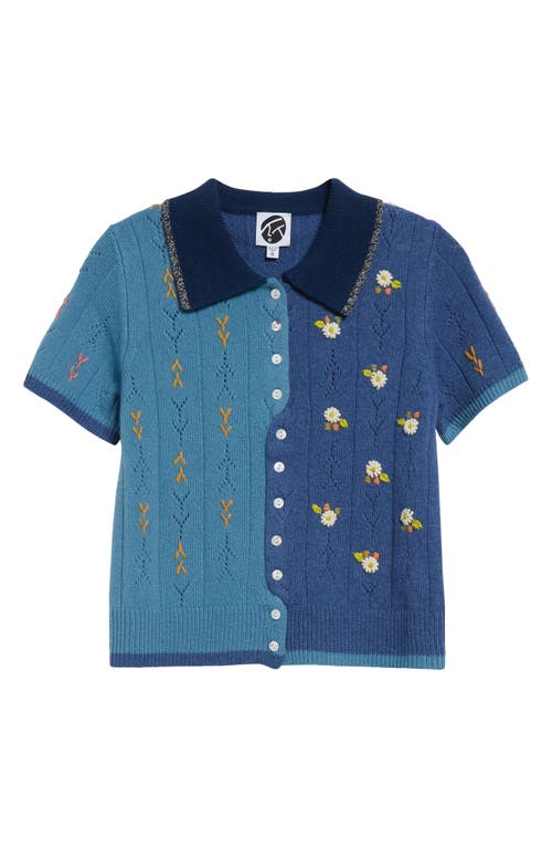 Shop Yanyan Daisy Embroidered Lambswool Cardigan In Denim