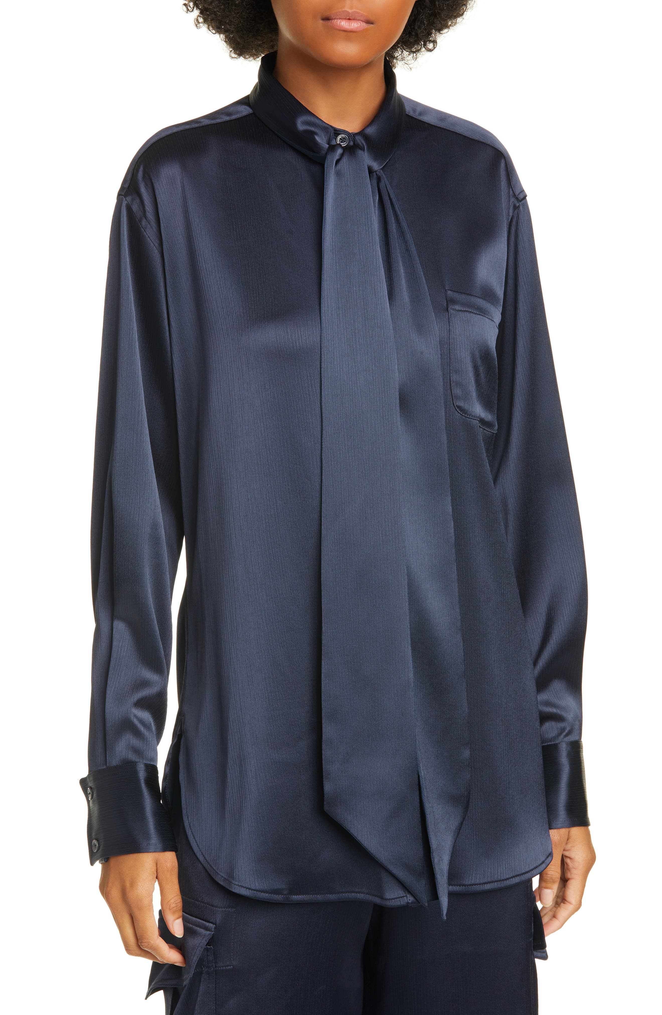 Satin Tie Neck Blouse Deals, 54% OFF 